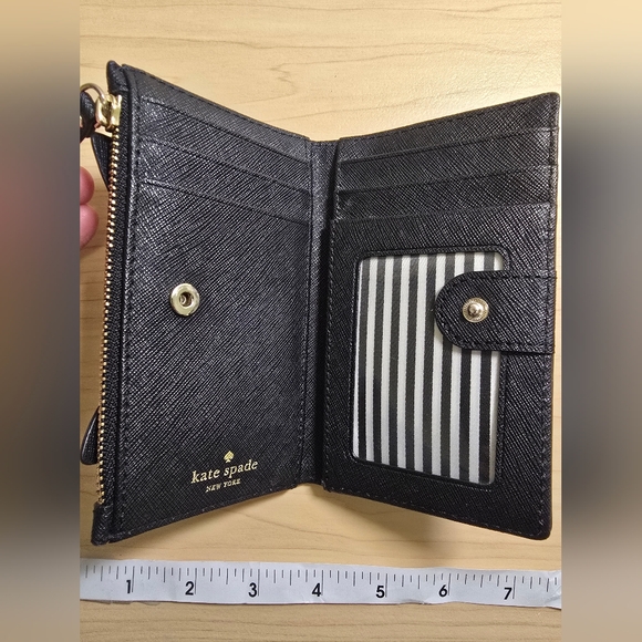 KATE SPADE Black Saffiano Leather Cat Bifold Wallet Mini Case - Picture 5 of 15